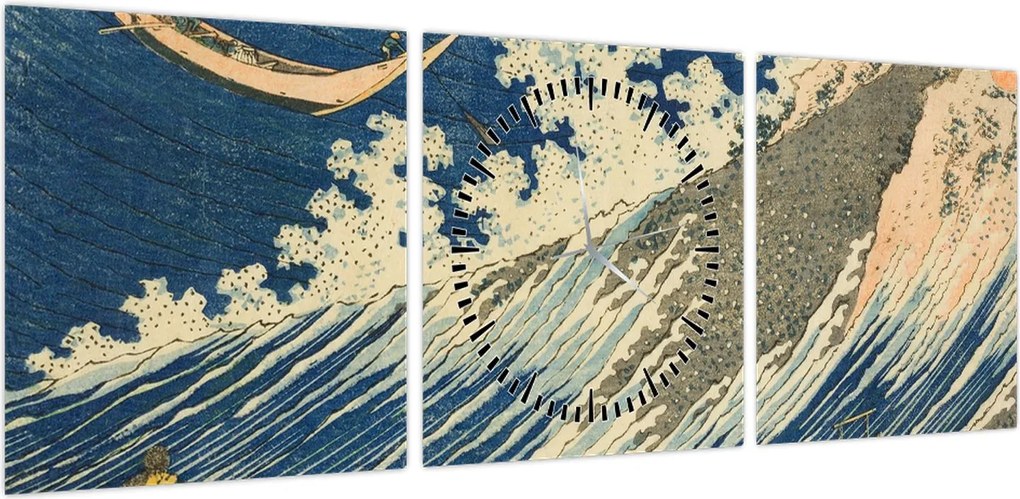 Obraz - Katsushika Hokusai, Fishing Boats at Choshi in Shimosa (Soshu Choshi) , reprodukcje (z zegarem) (90x30 cm)