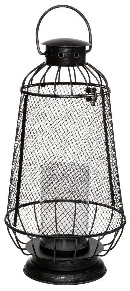 Lampion metalowy ażurowy w stylu lampy naftowej, 43,5 cm