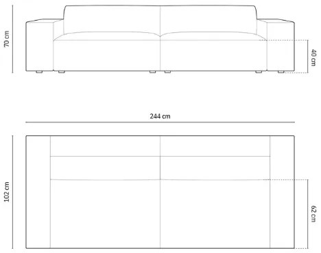 OUTLET Sofa 4-osobowa welurowa Jasny Beż 244/102/70 Jodie od Micadoni