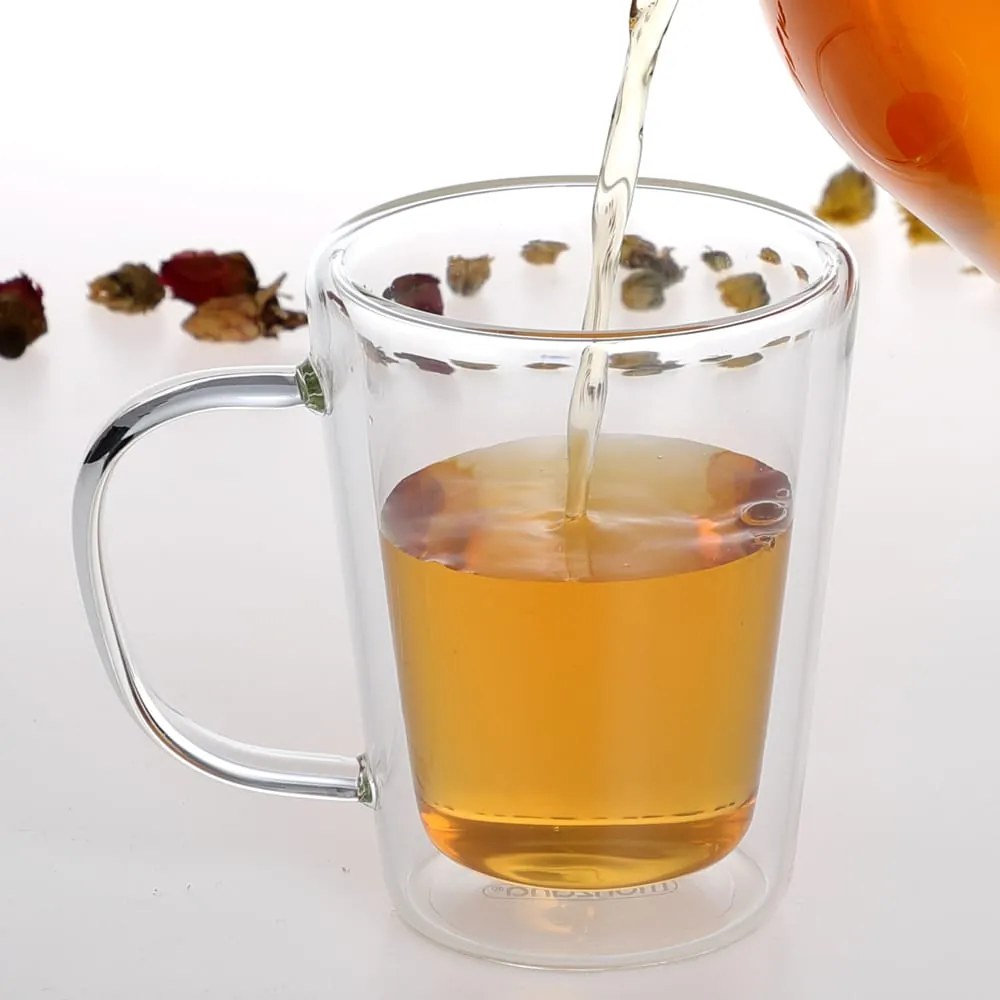 Monzana Zestaw do herbaty z sitkiem TEA 1,2L + 4 filiżanki, przezroczysty, srebrny