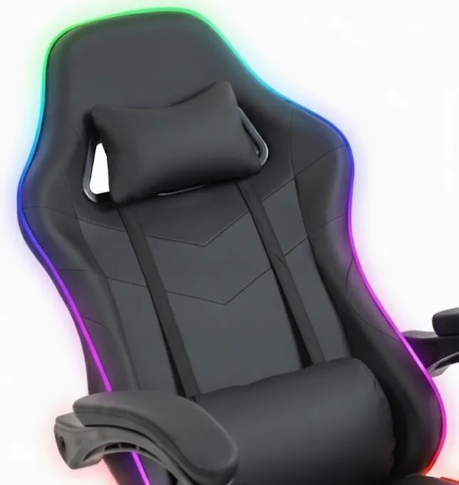 Fotel gamingowy z podnóżkiem i oświetleniem LED Raxor, kolor czarny