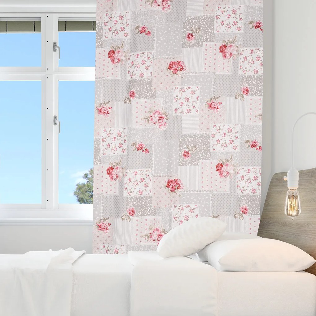 Zasłona Patchwork szary, 140 x 250 cm