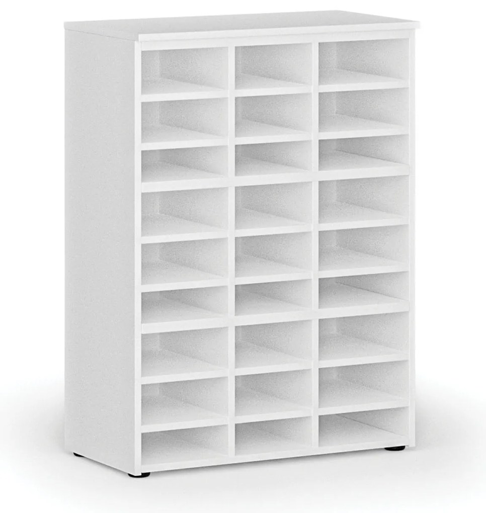 Regał sortujący PRIMO WHITE, 800 x 420 x 1087 mm, 27 przegród, biały