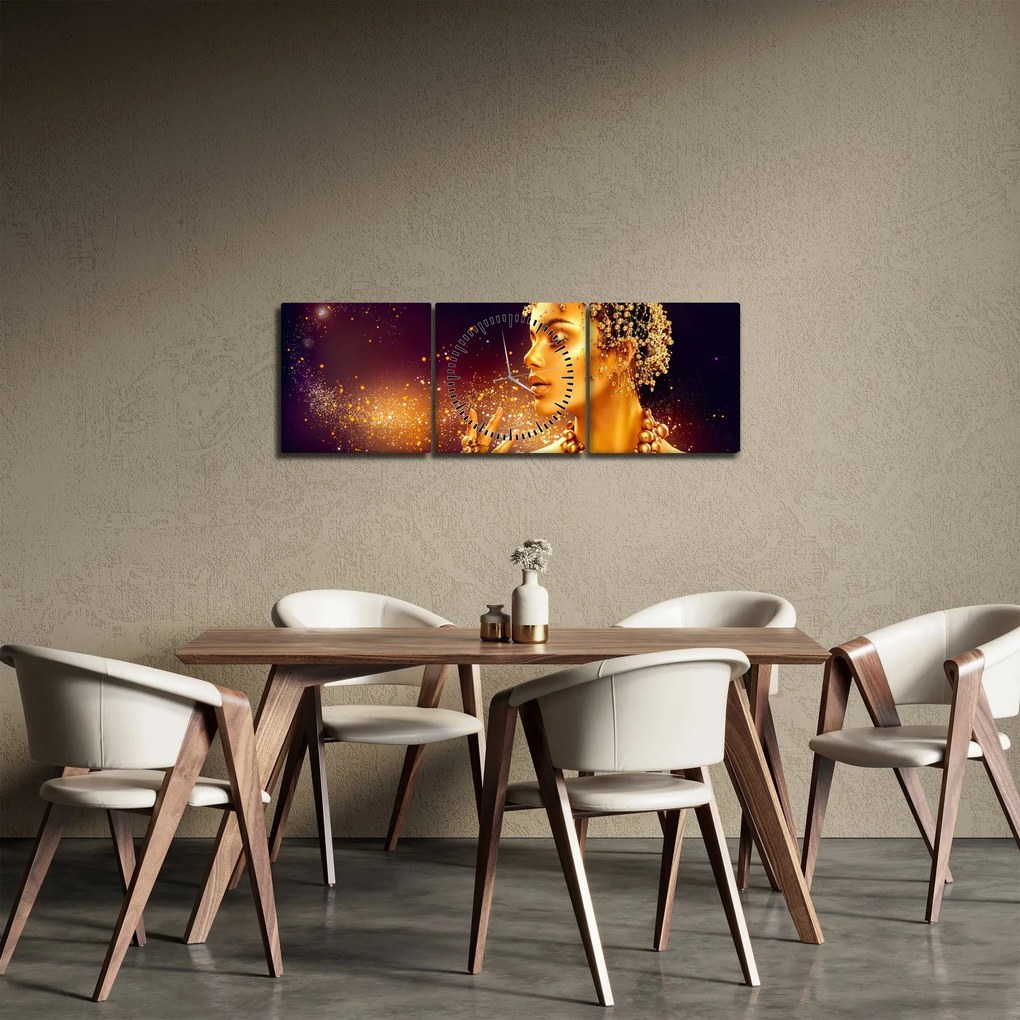 Obraz - Złoty makijaż (z zegarem) (90x30 cm)
