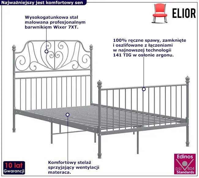 Szare metalowe łóżko z zagłówkiem 120x200 cm - Hadson