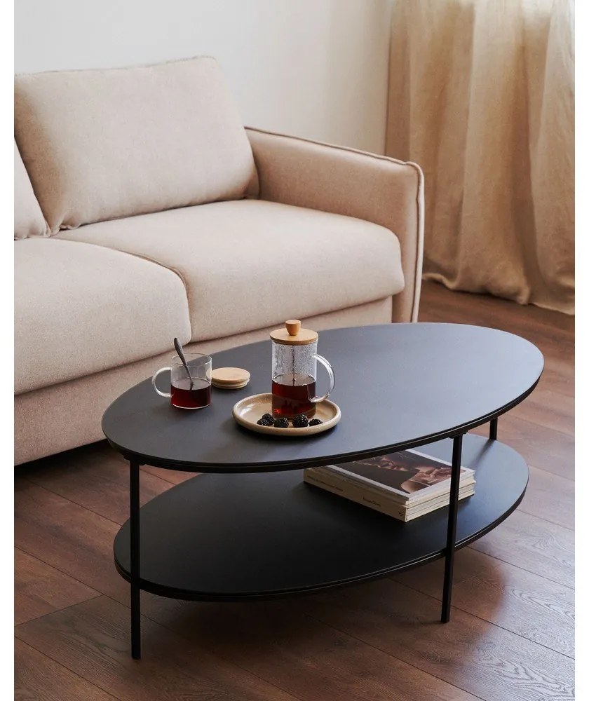 Czarny stolik ze szklanym blatem 65x110 cm Fideia – Kave Home