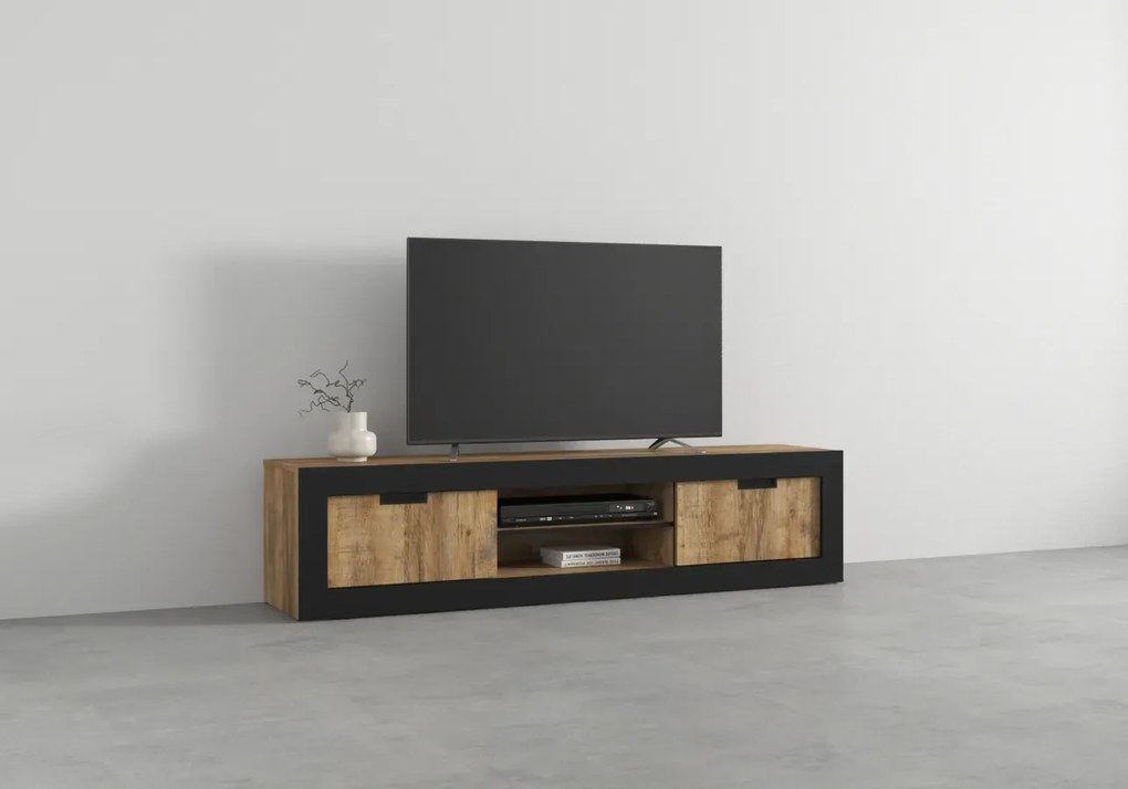 Szafka RTV DADES 2D 180cm dąb samdal/czarny mat HELVETIA