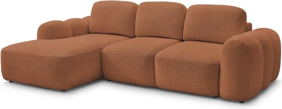 Pomarańczowy rozkładany narożnik z materiału bouclé ze schowkiem (lewostronny/z szezlongiem) Montaigne – Bobochic Paris