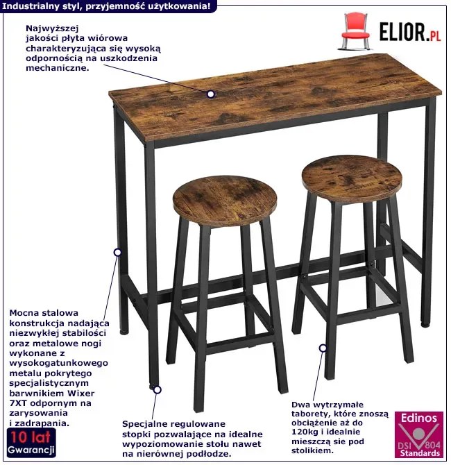 Industrialny stół barowy z 2 stołkami Z5-H40