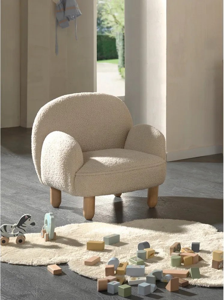 Beżowy fotel dziecięcy z materiału bouclé Rocky – Vipack