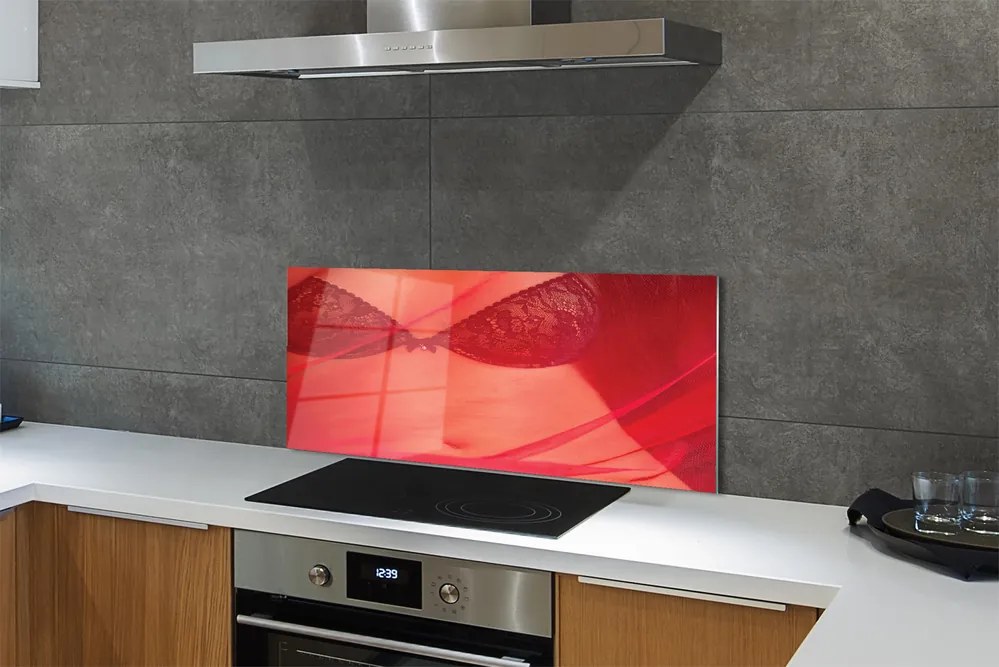 Panel szklany do Kuchni Kobieta pod Czerwonym Tiulem