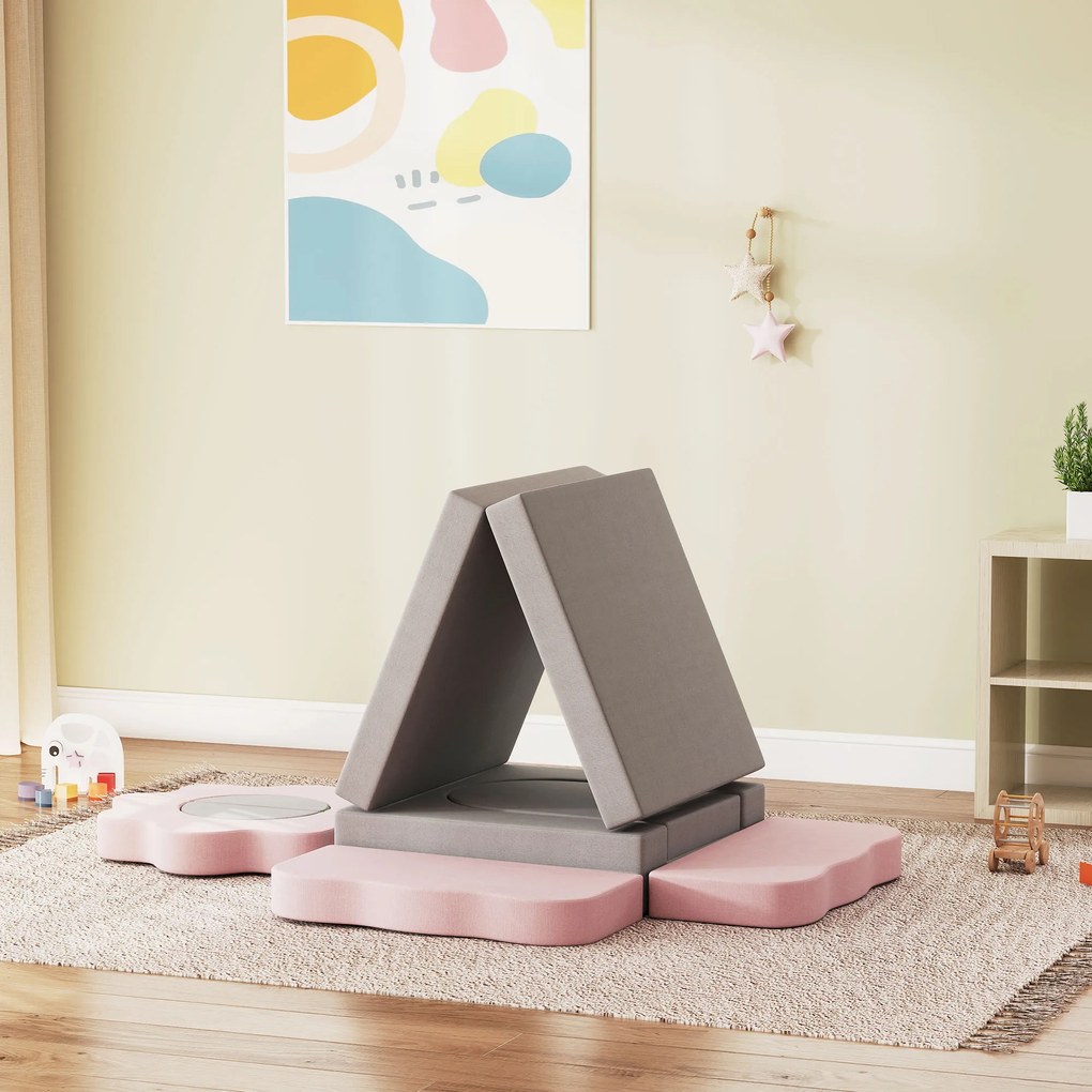 AIYAPLAY 12-elementowy Zestaw Bloków z Pianki do Wspinaczki, Budowy, Czołgania, Wewnętrzne Maty do Zabawy z Pokrowcem Kordurowym, Szary + Różowy