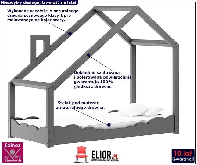 Drewniane łóżko dziecięce domek Lumo 5X - Szare