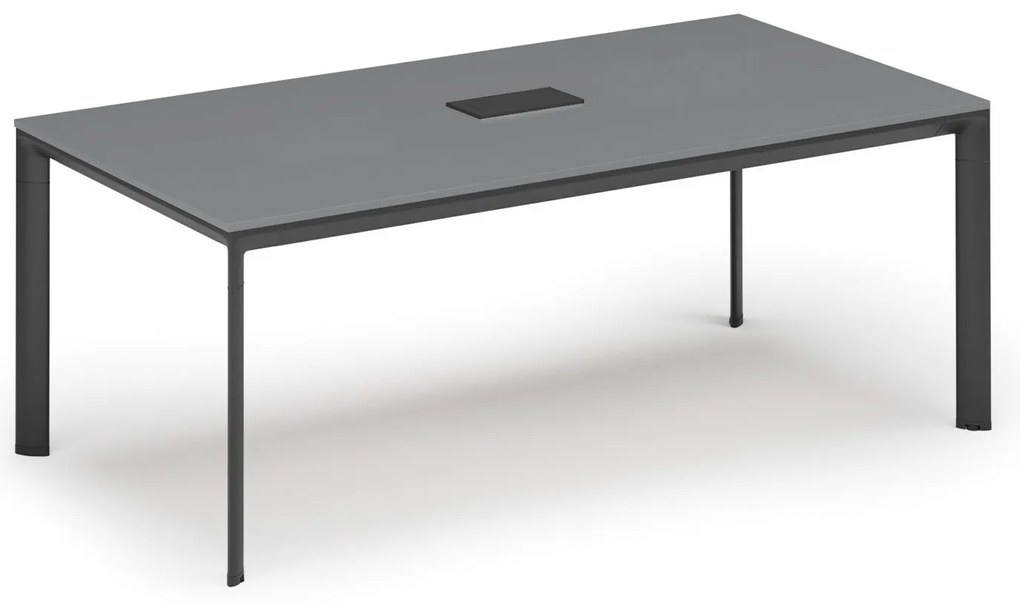 Stół konferencyjny PRIMO INVITATION, 200x100 cm, grafit + port blatowy TYP III, czarny