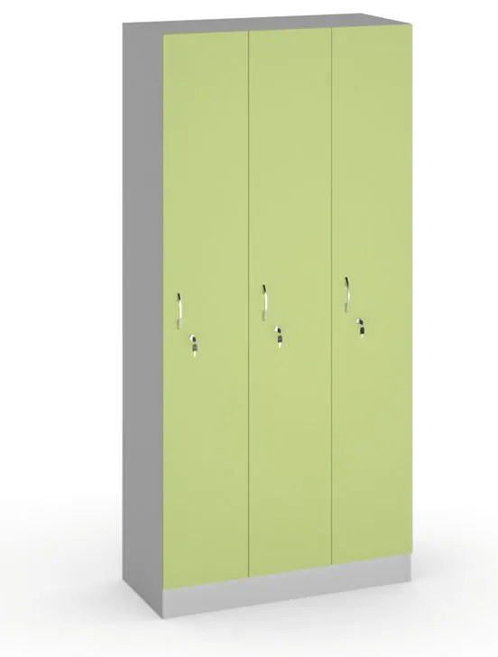 Drewniana szafka ubraniowa S5, 3-drzwiowa, 1900 x 900 x 420 mm, zamek cylindryczny, szary/zielony
