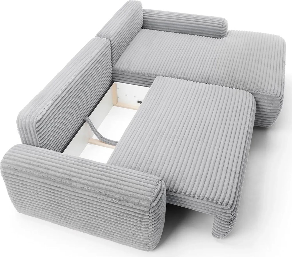 Szara sztruksowa kanapa narożna z funkcją spania E2-Z47