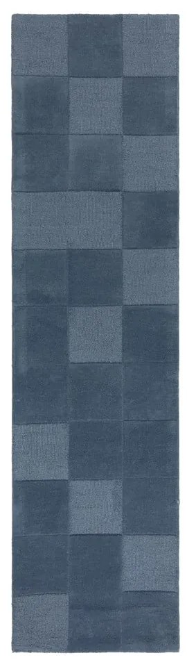 Ciemnoniebieski wełniany chodnik tkany ręcznie 60x230 cm Checkerboard – Flair Rugs