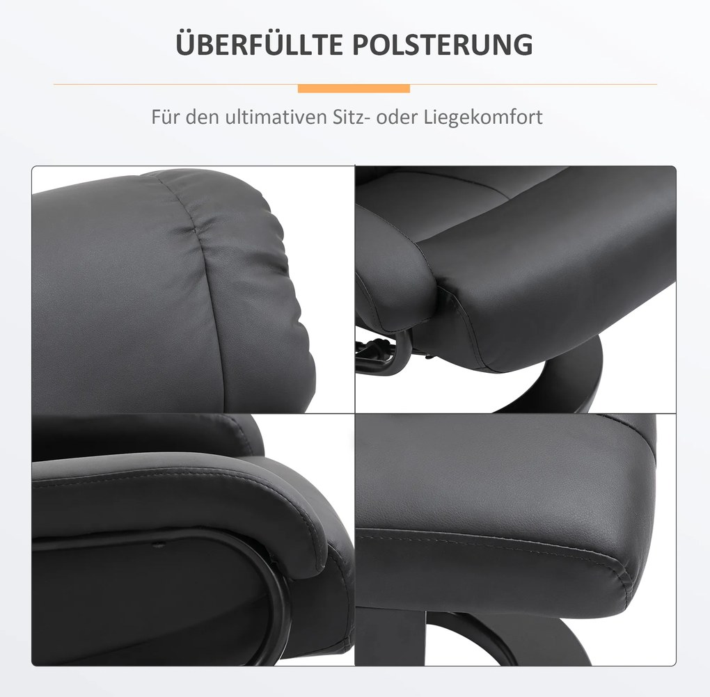 HOMCOM Fotel z masażem i funkcją leżenia Podnóżek w zestawie Skóra ekologiczna Czarny 76x80x102cm | Aosom PL