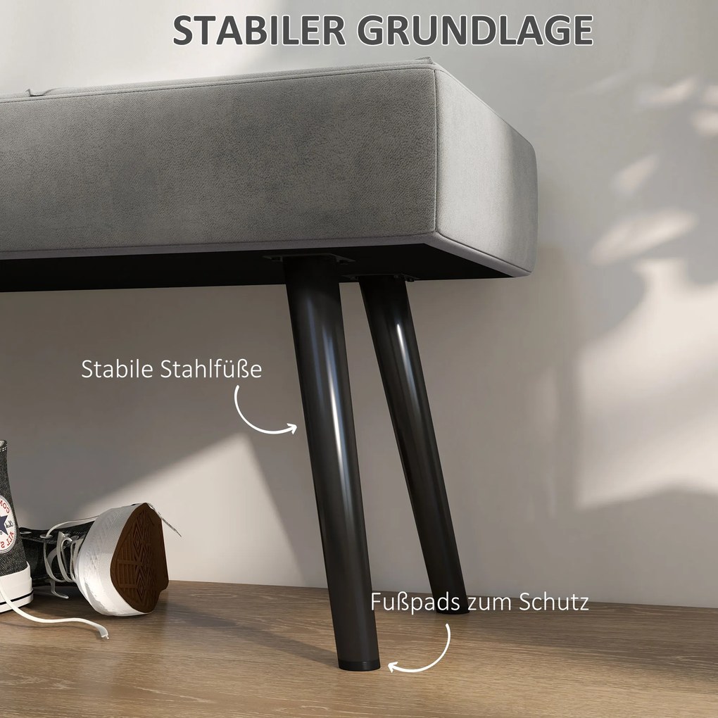 HOMCOM Ławka Tapicerowana Ławka do Sypialni, Wygląd Aksamitu, 100 x 36 x 45 cm, Szary