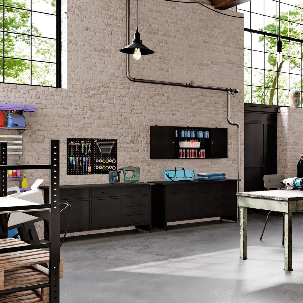 Szafka narzędziowa LEO, 1600 x 600 x 200 mm, All Black: czarna