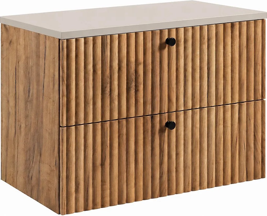 Szafka łazienkowa wisząca z blatem 80, dąb craft złoty + blat kaszmir, uchwyty w trzech kolorach, 80 x 44,4 x 58,6 cm