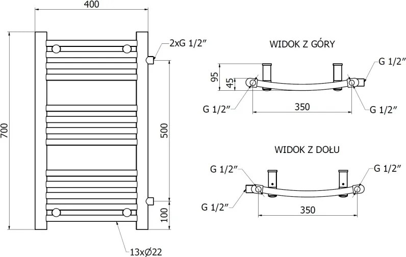 Mexen Ares grzejnik łazienkowy boczny 700 x 400 mm, 240 W, czarny - W102-0700-400-00-70-S