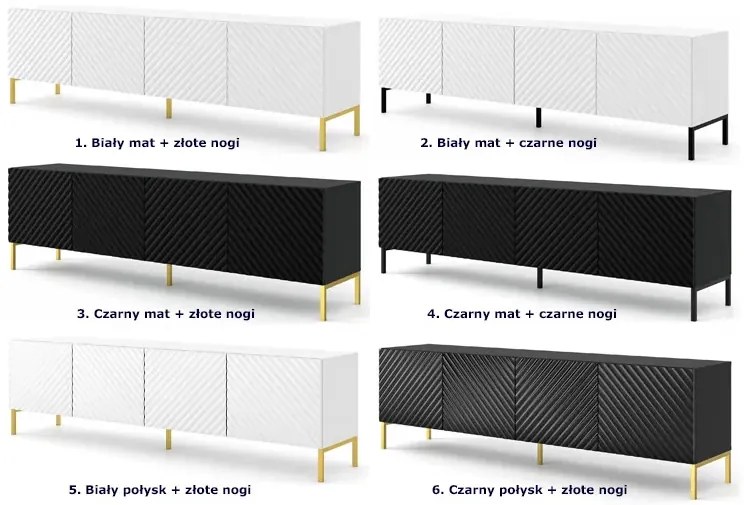 Szafka rtv w stylu glamour czarny mat + czarne nóżki - Resa 7X