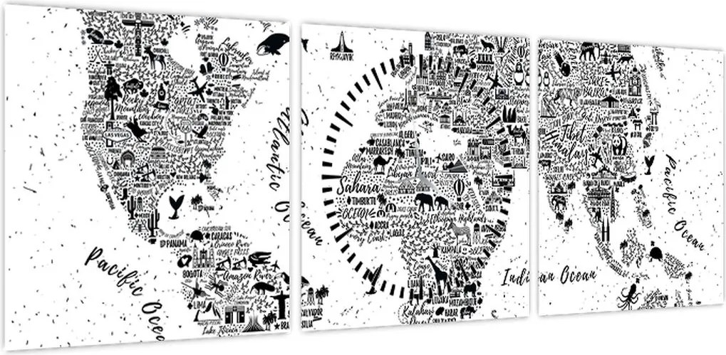 Obraz - Mapa piktogramów (z zegarem) (90x30 cm)