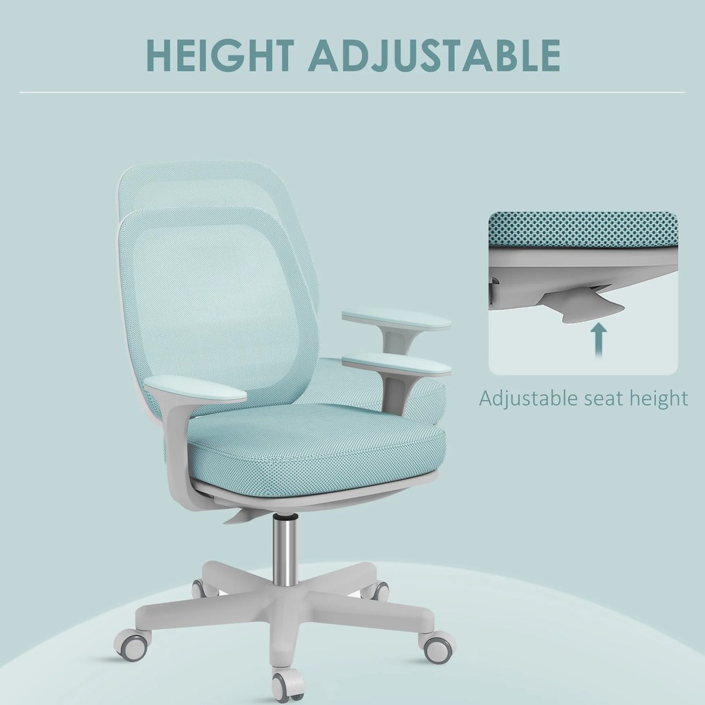 Vinsetto Fotel biurowy, ergonomiczny fotel obrotowy z regulacją wysokości, 55 x 48 x 82,5-94,5 cm, zielony | Aosom PL