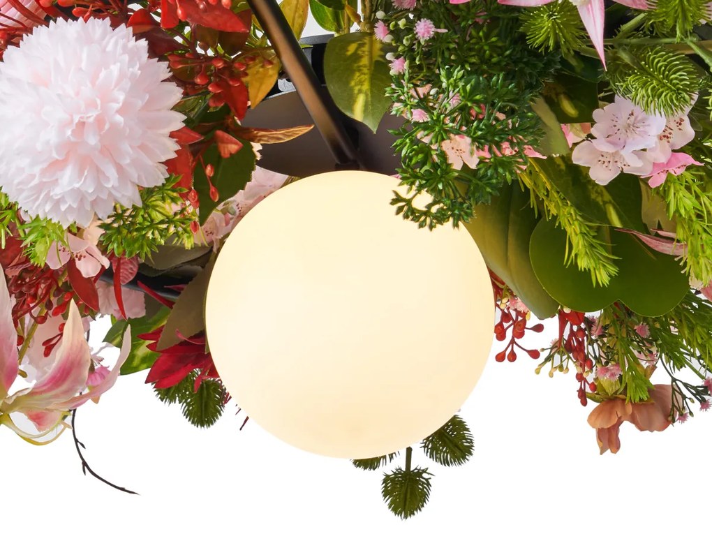 Bohemska lampa sufitowa czarna z kolorowymi kwiatami czerwonymi i różowymi - Flower PowerBoho Oswietlenie wewnetrzne
