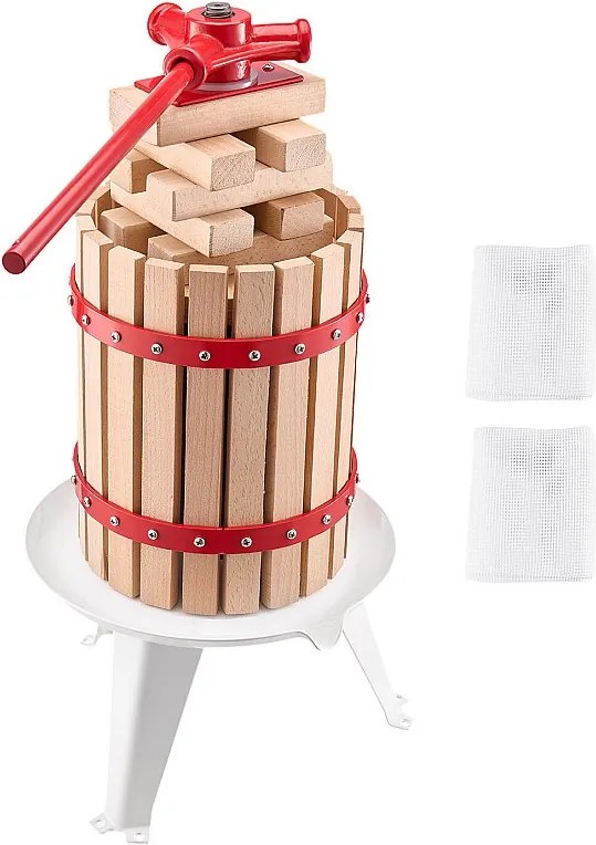 Prasa do Owoców Ręczna SucceBuy, do Produkcji Wina, 6 L Kosz z Dębu, z Dwoma Workami Filtrującymi Przeznaczonymi do Kontaktu z Żywnością