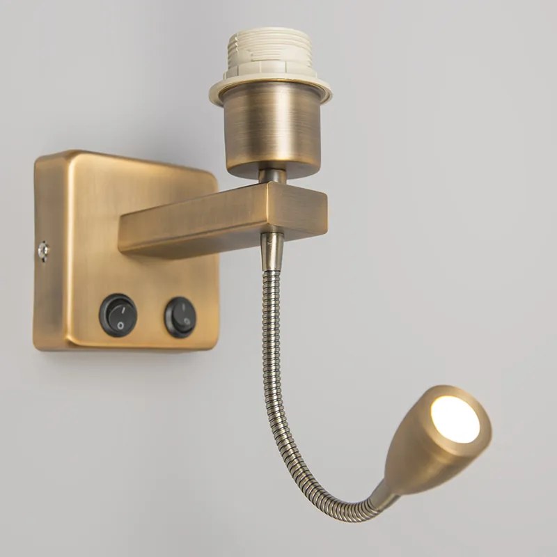 Lampa ścienna brązowa w tym LED z ramieniem do czytania - Brescia Combi
