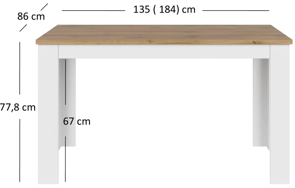 Stół Rozkładany Prostokątny do Jadalni HAVEN 135-184 cm Biały/Dąb Wotan Nowoczesny