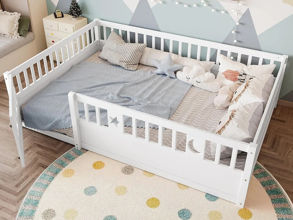 Łóżko dziecięce 140x190 cm - z barierkami bezpieczeństwa - bez stelaża listwowego - biały (bez materaca)