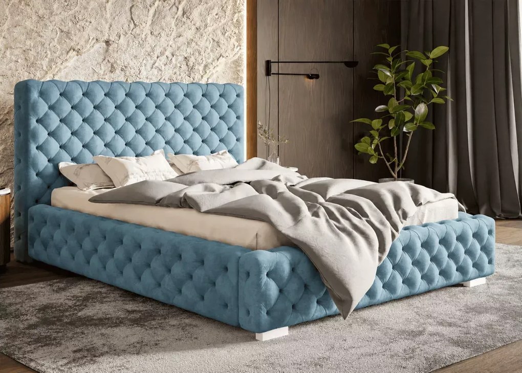 Łóżko tapicerowane Peoria z pojemnikiem stelażem pikowane nowoczesne 90-200x200 cm