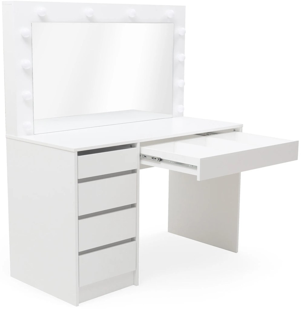Toaletka Velinio XL 120 cm z szufladami i oświetleniem - biały
