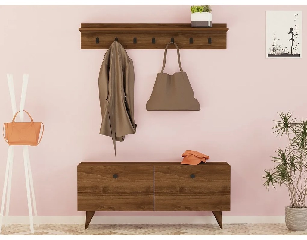 Wieszak ścienny z szafką na buty Rupa Walnut