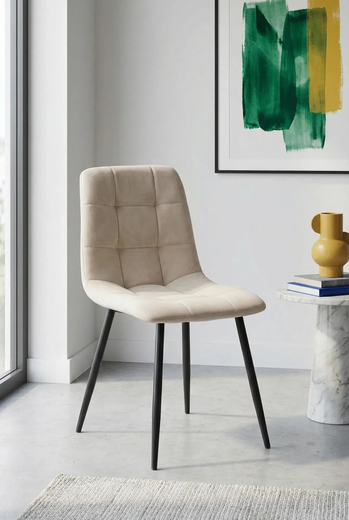 Beżowe metalowe krzesło welurowe A7-G98