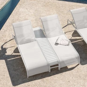 Zestaw 2 Leżaków Rozkładanych I Stolik Boczny Ze Stali Marietta Gardenia Biel - Sklum