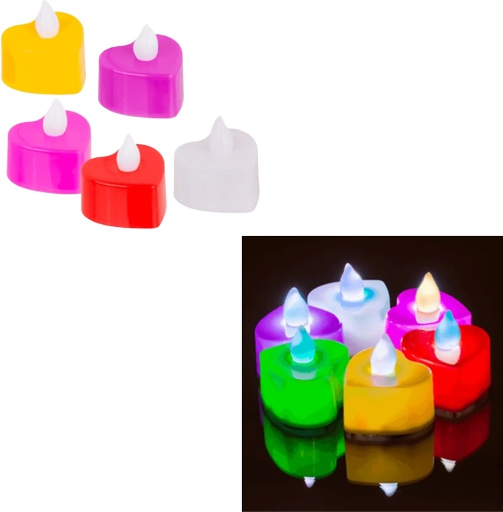 LED świeczki tealight w kształcie serca HEARTS, zestaw 6 szt.