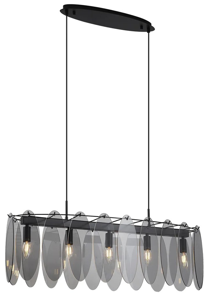 Designerska lampa wisząca czarna z dymionym szkłem owalna 5-punktowa - MochanDesignerski Oswietlenie wewnetrzne