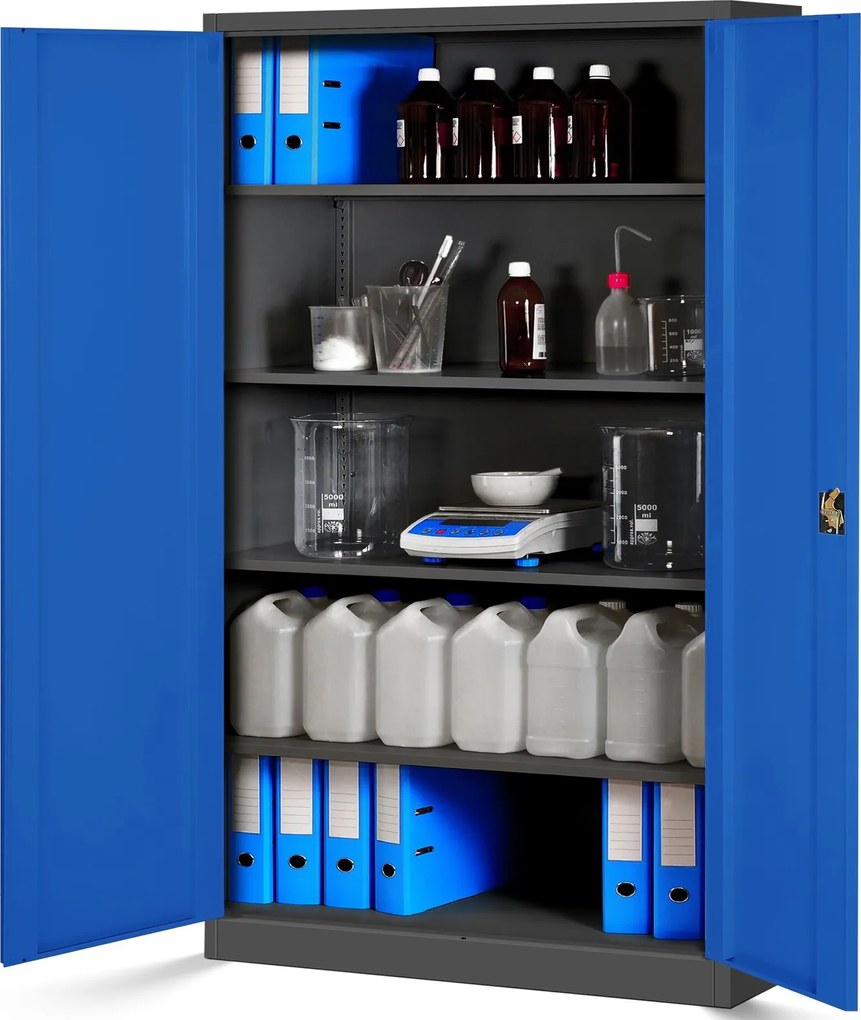 Szafa biurowa na akta szeroka Jan II 115x40x185 cm antracyt/niebieski