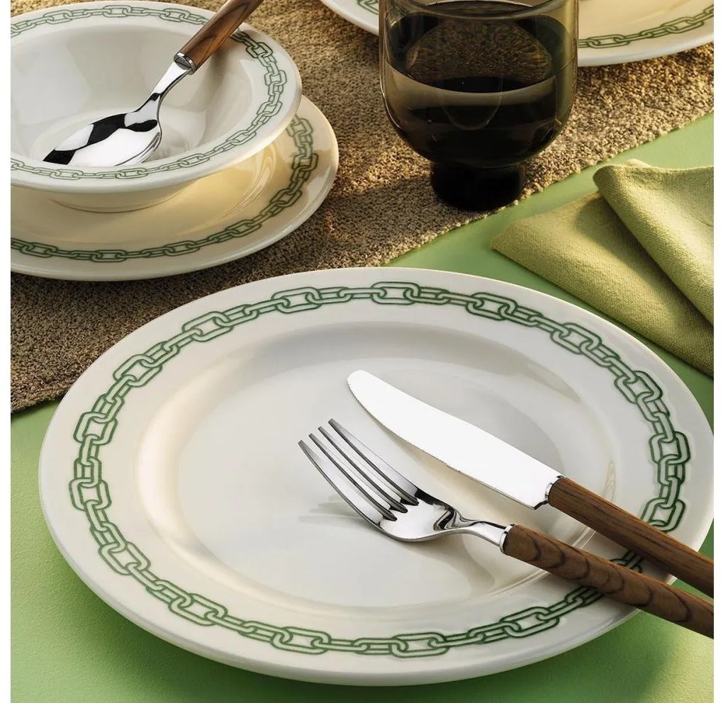 Zestaw obiadowy 24 szt. biały/zielony/porcelana
