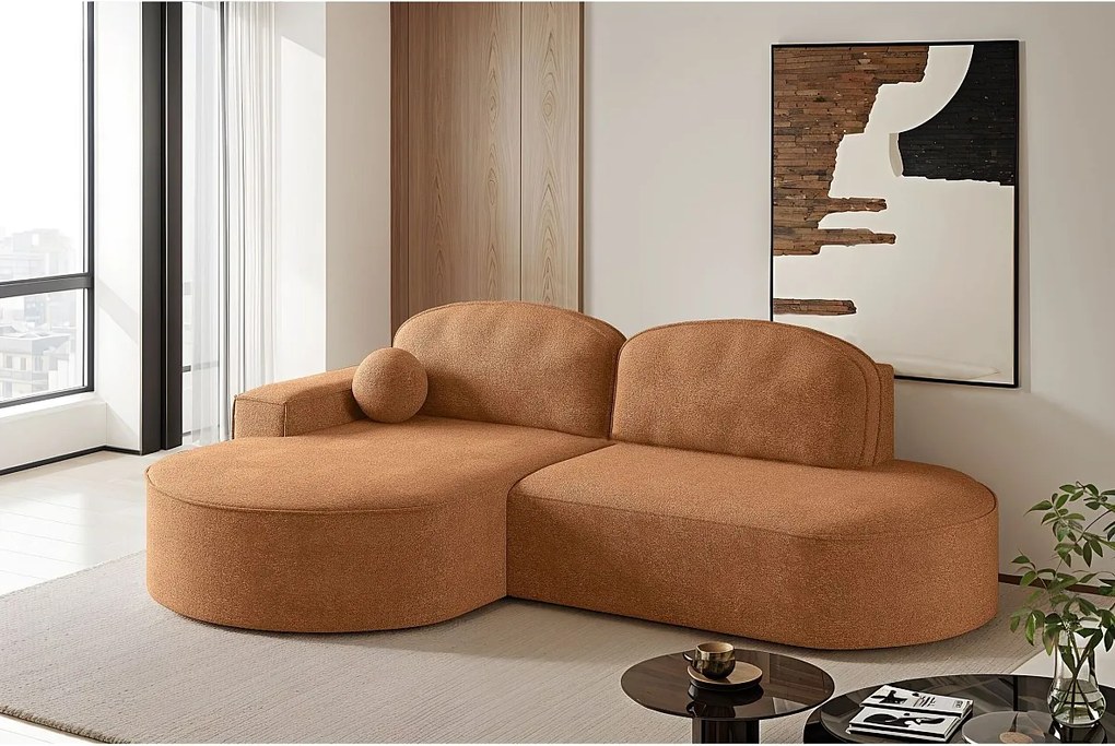 Narożnik z funkcją spania i pojemnikiem Modena Runden, tkanina Arena, Pomarańczowy, Lewy