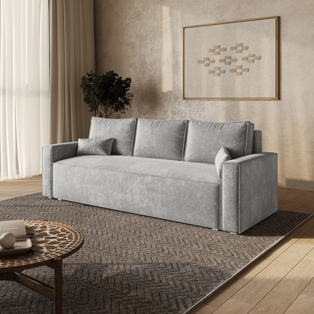 Masseno Sofa MENI z funkcją spania i pojemnikiem na pościel, Rozkładana sofa - Jasznoszary, LUMO 65