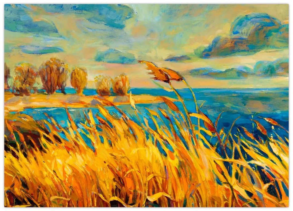 Obraz - Zachód słońca nad jeziorem, obraz akrylowy (70x50 cm)