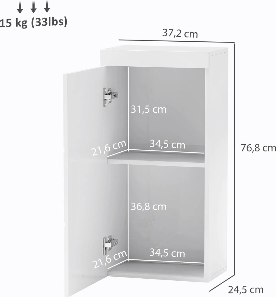HOMCOM Szafka Łazienkowa Dwupoziomowa, montowana na ścianie, Płyta wiórowa, MDF, Biały