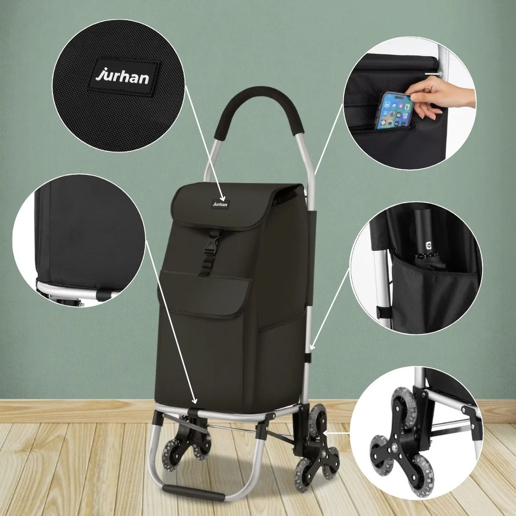Jurhan Torba na zakupy Shopper na kółkach do schodów 45L, 101x45x39, kolor czarny