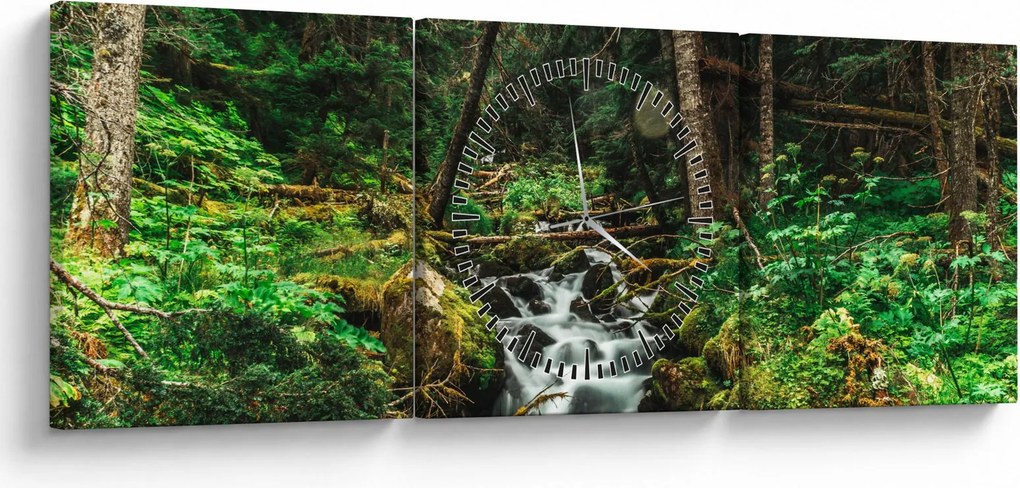 Obraz strumienia w lesie (z zegarem) (90x30 cm)