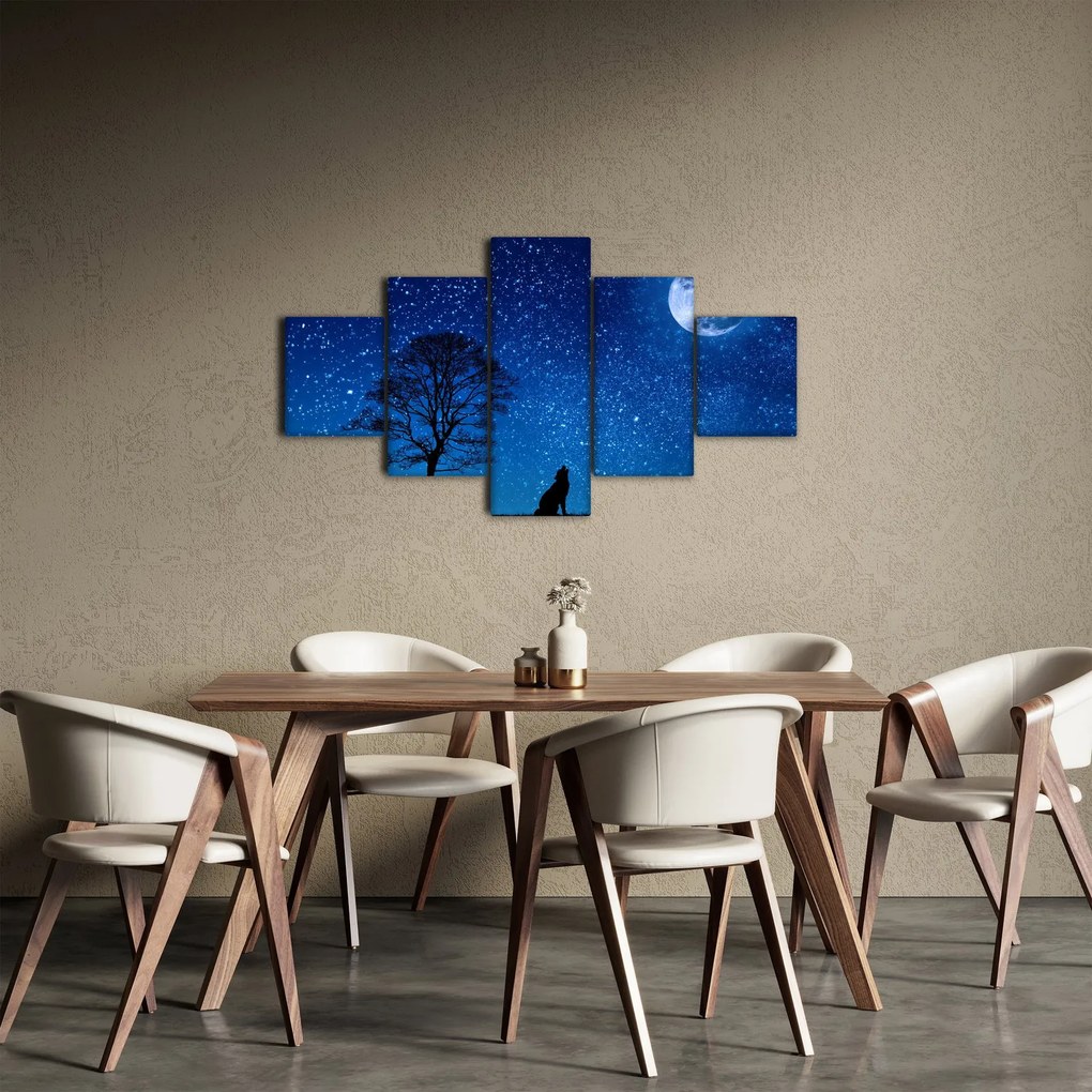 Obraz wilka wyjącego do księżyca (125x70 cm)